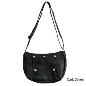 Women's Dark-Green Vegan Faux Leather Cross Body Bag w /Stud Accents NWT